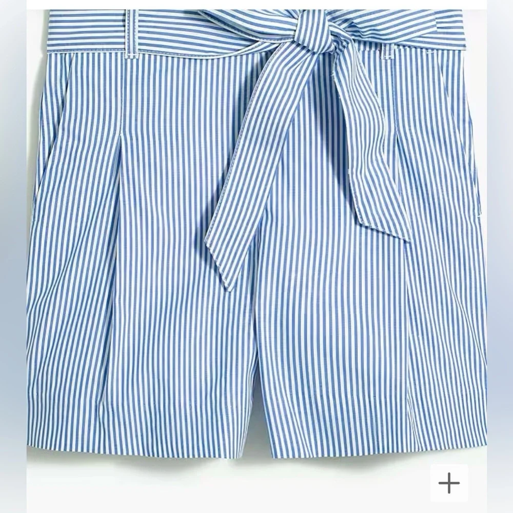 J.Crew Tie-waist short in cotton poplin, blue/white striped..size 4